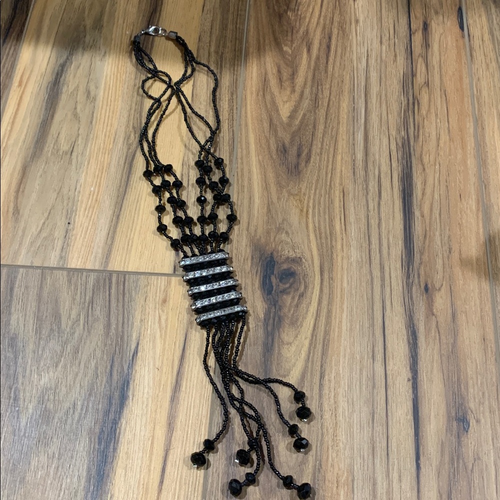 Black glass beads 18” multi (3 strand) statement necklace in great condition